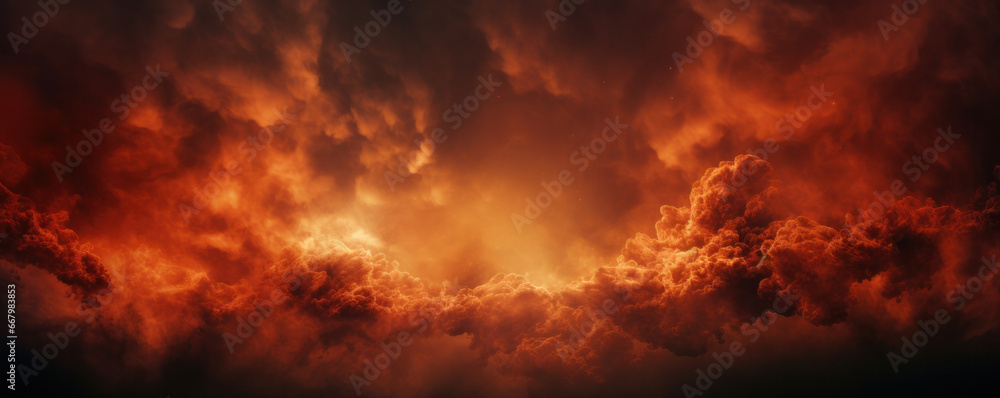 Dramatic red sky with clouds. Catastrophe concept