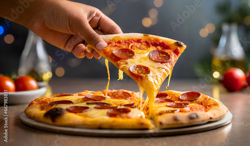 person hand holding pizza