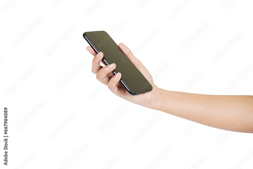 Switch off mobile phone in hand on white background Switch off mobile phone in hand on white background