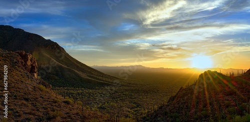 Scenic view of sunset over the Gates Pass in Tucson, AZ