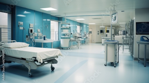 Isolation rooms in a modern hospital.Hospital patient beds Modern hospital details