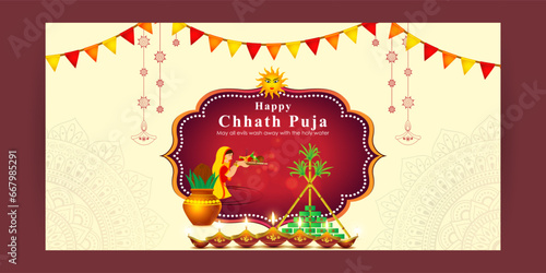 Vector illustration of Happy Chhath Puja social media feed template