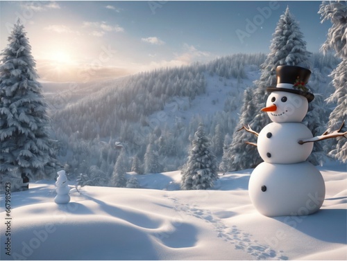 Snowman 3D background  © Pattamawan