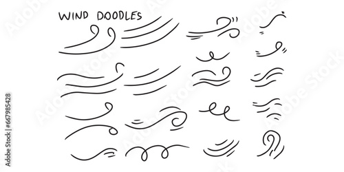 set of wind doodles isolated on white background