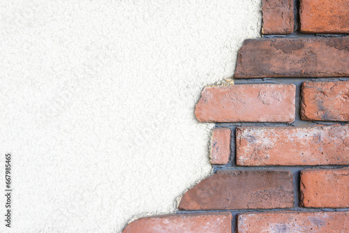 Background image of white wall with brown bricks photo