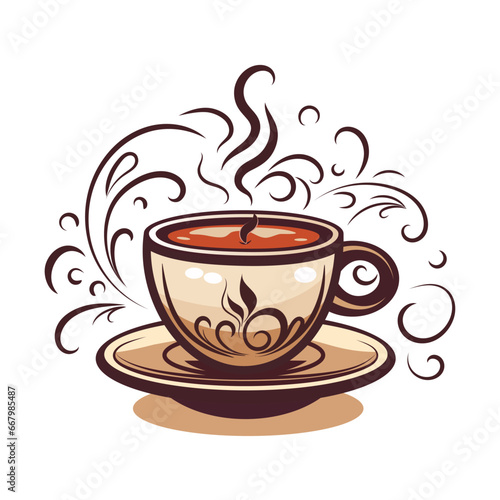 Fantasy cup with aromatic coffee. Vector illustration