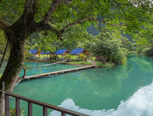 Blue lagoon 2 beautiful place water activities famous travel destination in Vang Vieng ,Laos.