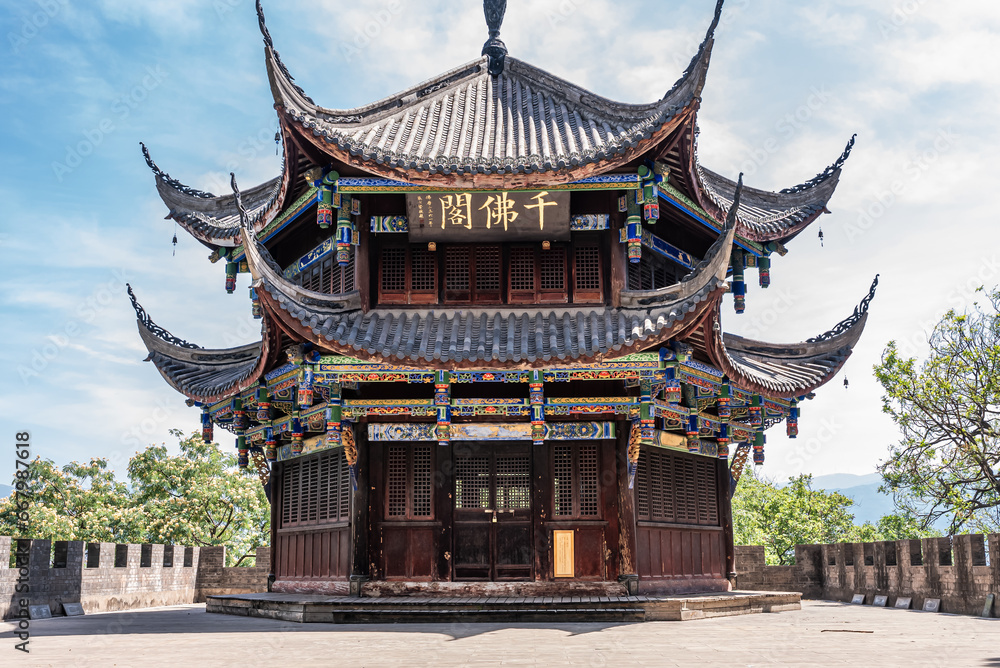 Temple buildings next to Qionghai in Xichang City Temple buildings next to Qionghai in Xichang City