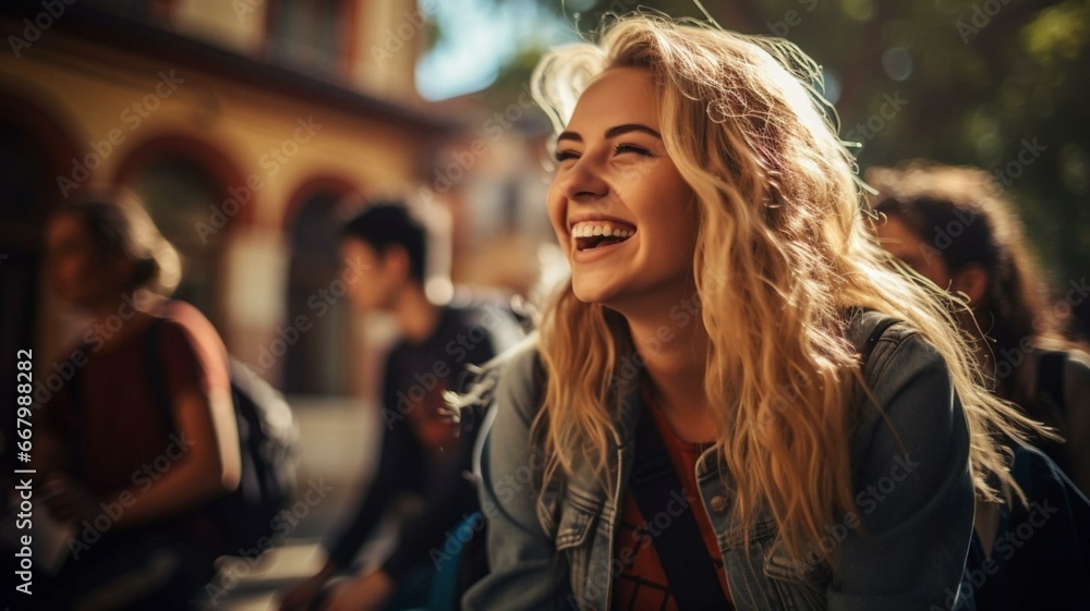 Fototapeta premium portrait of a happy woman in the city