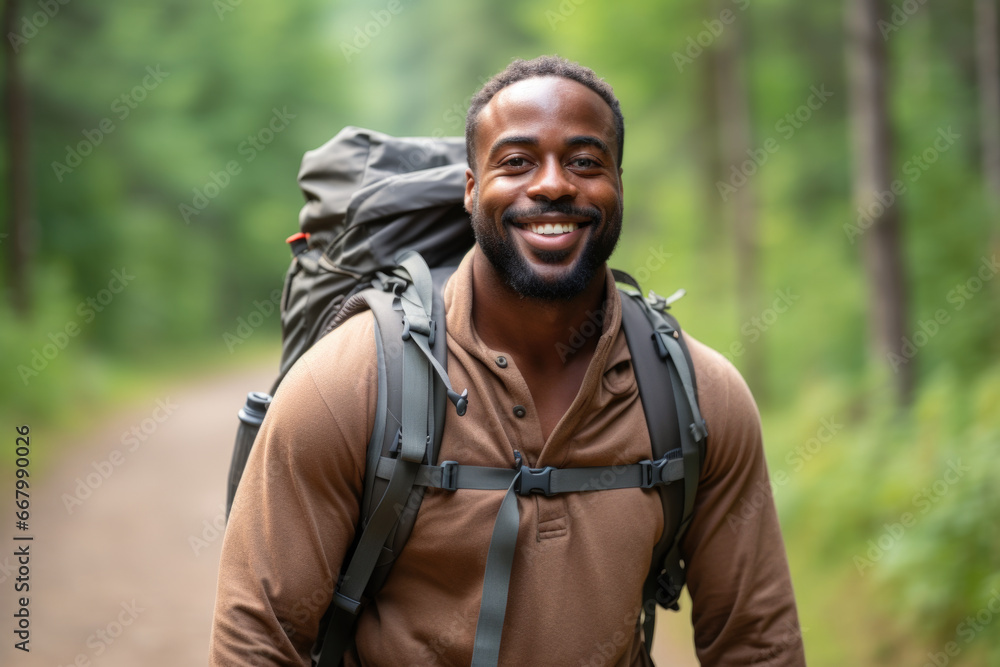 Picture of man with backpack on his back. Perfect for travel, adventure, and outdoor lifestyle themes.