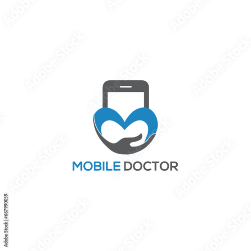 Online smart mobile doctor vector technology logo design template. Stethoscope with mobile phone logo design, mobile phone for health consulting logo design concept.