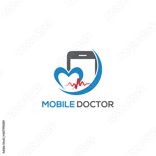 Online smart mobile doctor vector technology logo design template. Stethoscope with mobile phone logo design, mobile phone for health consulting logo design concept.