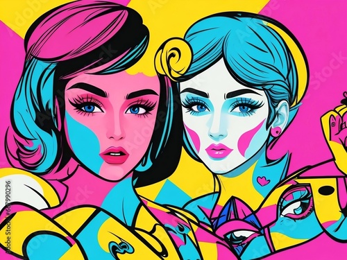Beautiful looking female face art mixed with all colors