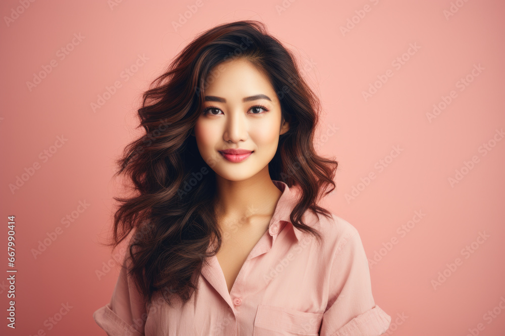 Woman in pink shirt posing for picture. This image can be used for various purposes, such as lifestyle blogs, social media posts, or stock photography collections. Woman in pink shirt posing for picture. This image can be used for various purposes, such as lifestyle blogs, social media posts, or stock photography collections.