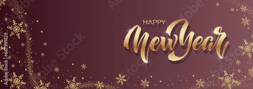 Happy New Year hand lettering calligraphy. Vector holiday illustration element. Typographic element
