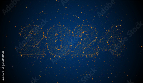 2024 golden New Year shiny sparkling particles abstract background. Vector design