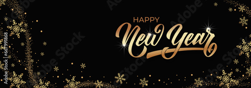 Happy New Year hand lettering calligraphy. Vector holiday illustration element. Typographic element