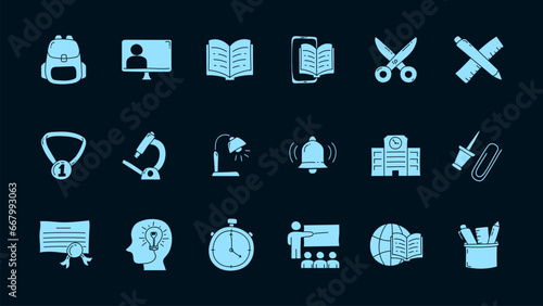 Set of school flat icon design. School doodle icon collections.