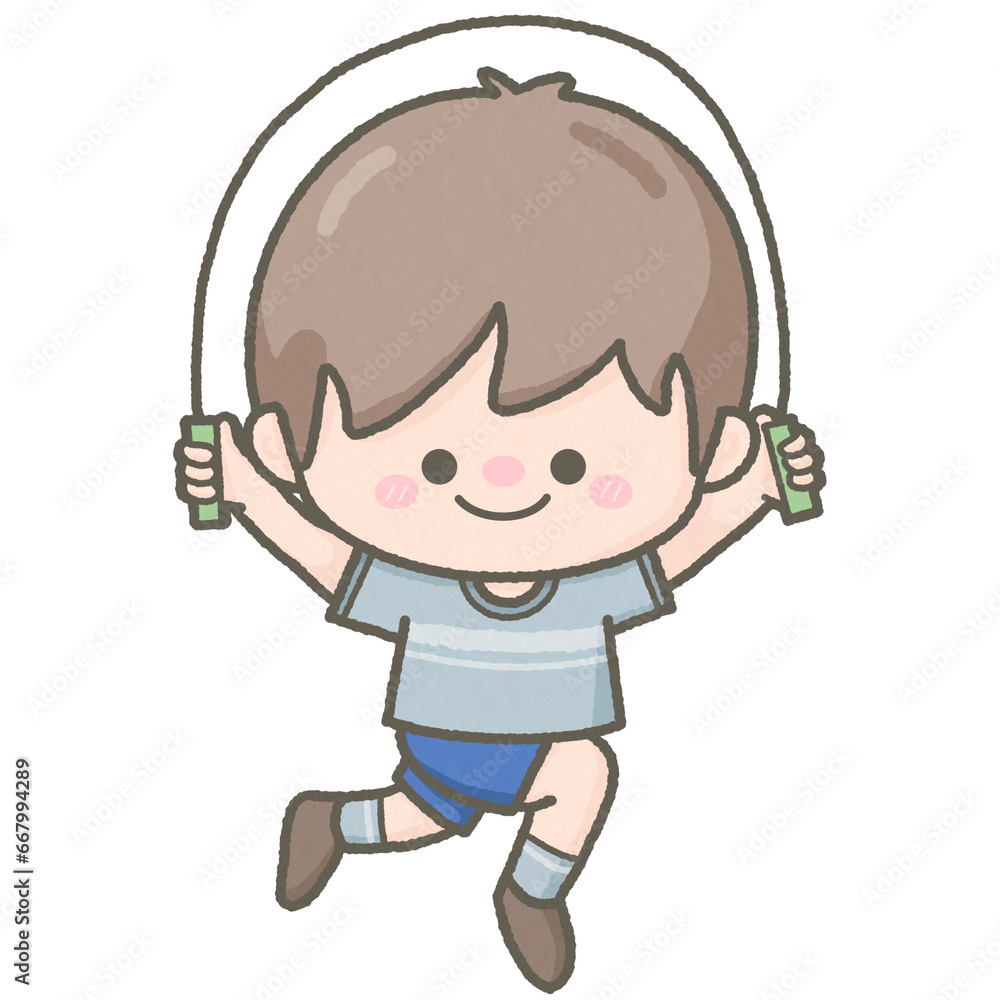 cute little boy jumping rope