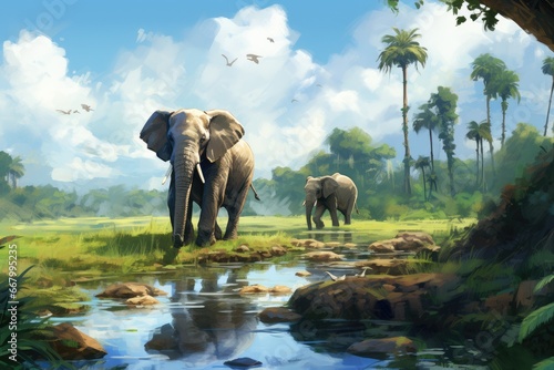 Endangered animals, such as elephants , roaming freely in a protected wildlife reserve.
