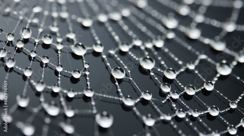 The intricate patterns of a spider's web, covered in dewdrops, glistening like diamonds.