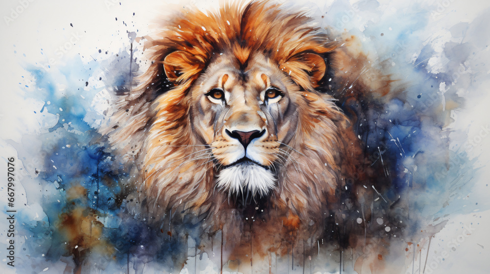 Portrait of a lion in aquarelle style