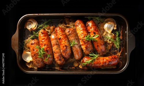 Sausage and caramelised onion tray bake