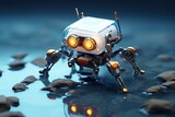 3D rendering of a little robot on a dark blue background, nano bot, AI Generated