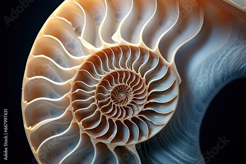 nautilus shell on black background  computer generated abstract background  3d render  Nautilus shell  closeup of a nautilus shell  AI Generated