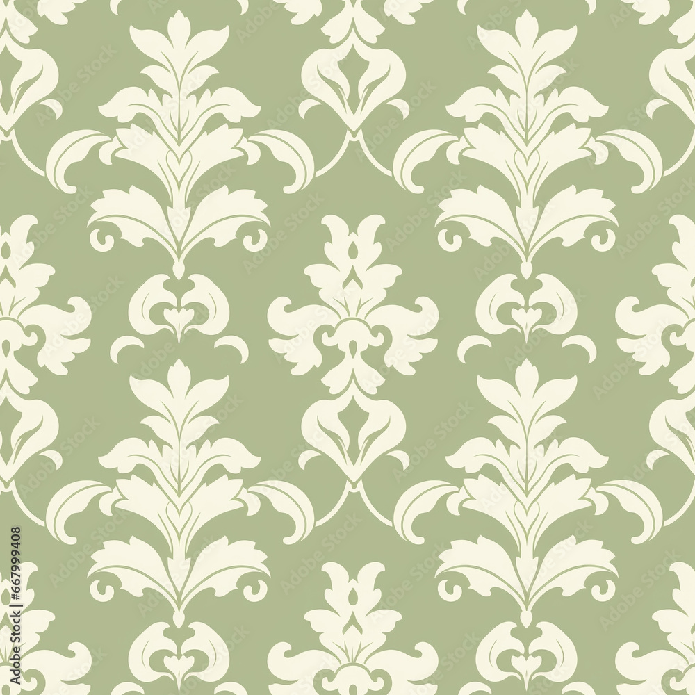 Pistachio Damask Elegant Pastel Green Damask Seamless Pattern