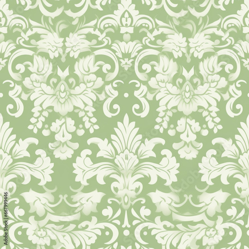 Pistachio Damask Elegant Pastel Green Damask Seamless Pattern