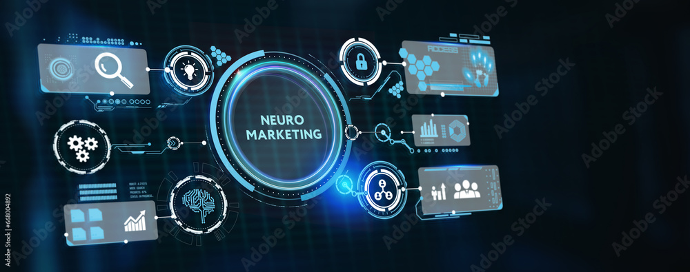 Neuromarketing. Sales and advertising marketing strategy concept. Business, Technology, Internet and network concept. 3d illustration