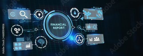 Analyzing financial report data company operations, balance sheet, fintech.  3d illustration © photon_photo