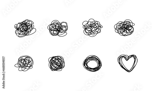 Set of tangled black line, hand drawn elements.