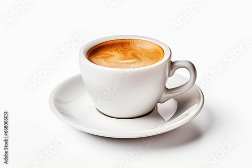 Photo of a delicious cup of freshly brewed coffee on a delicate saucer