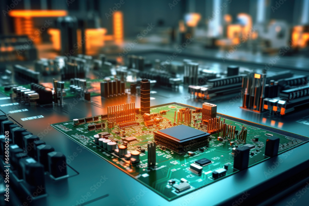 Motherboard with electronic components. Powerful processor. Development of computer technologies. Modern electronics production. Motherboard with electronic components. Powerful processor. Development of computer technologies. Modern electronics production.