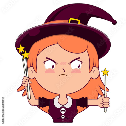 witch holding magic wand angry face cartoon cute