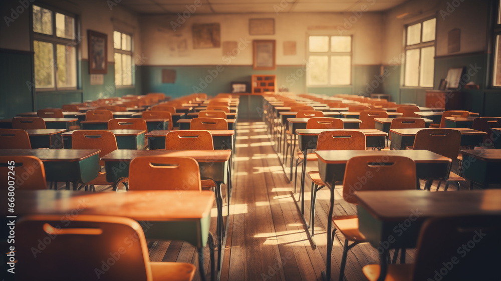 Fototapeta premium Empty classroom in the morning