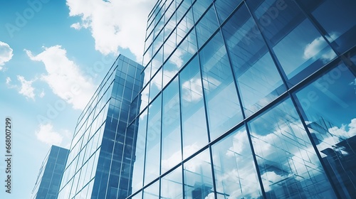 Skyline financial district  CBD urban cityscape and blue sky reflection