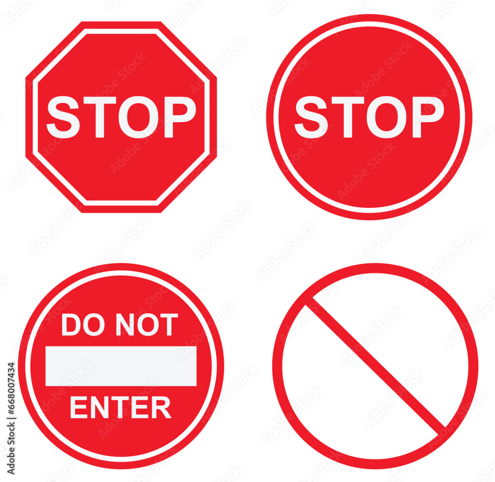 Set of red stop sign - obrazy, fototapety, plakaty 