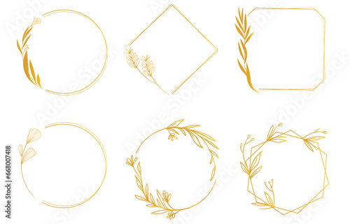 Gold Floral frame set, Hand drawn line frames