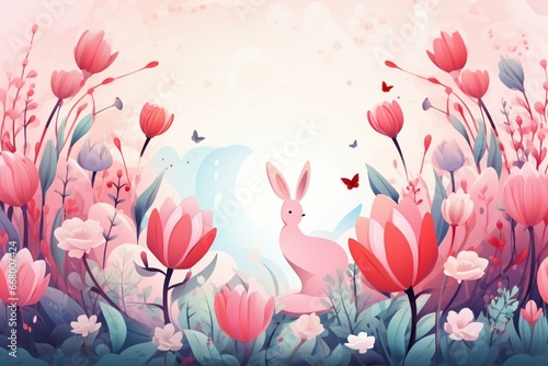 Background with springtime theme and hello spring concept. Illustrated. Generative AI