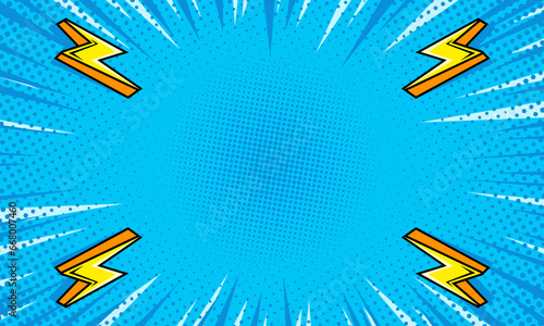 Blue comic cartoon background with thunder illustration