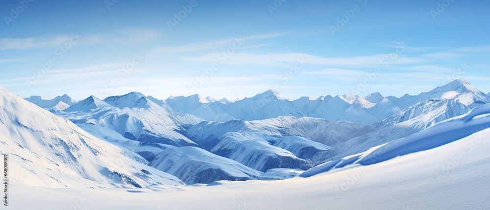 White snowy montains with blue sky, travel and vacation lifestyle, resilience and challenges concept White snowy montains with blue sky, travel and vacation lifestyle, resilience and challenges concept