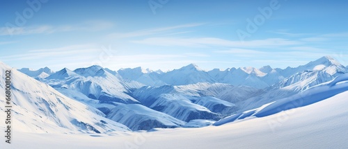 White snowy montains with blue sky  travel and vacation lifestyle  resilience and challenges concept