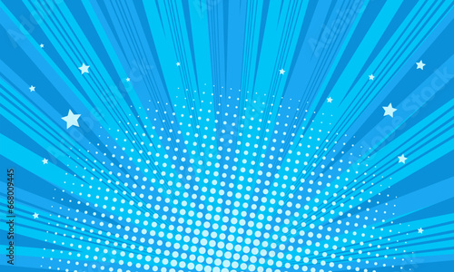 Comic cartoon burst blue background with star template design