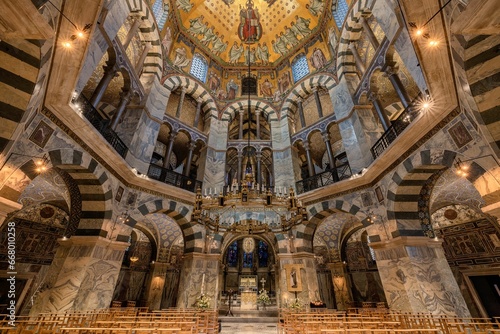 Ornately decorated interior of the Aachen Cathedral in Germany