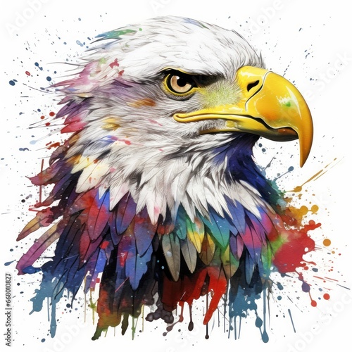 Eagle head on white background, watercolor illustration