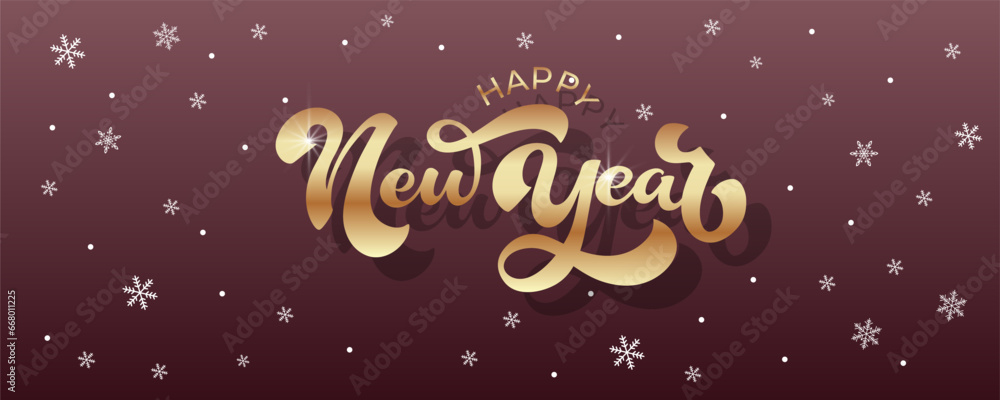 Happy New Year hand lettering calligraphy. Vector holiday illustration element. Typographic element