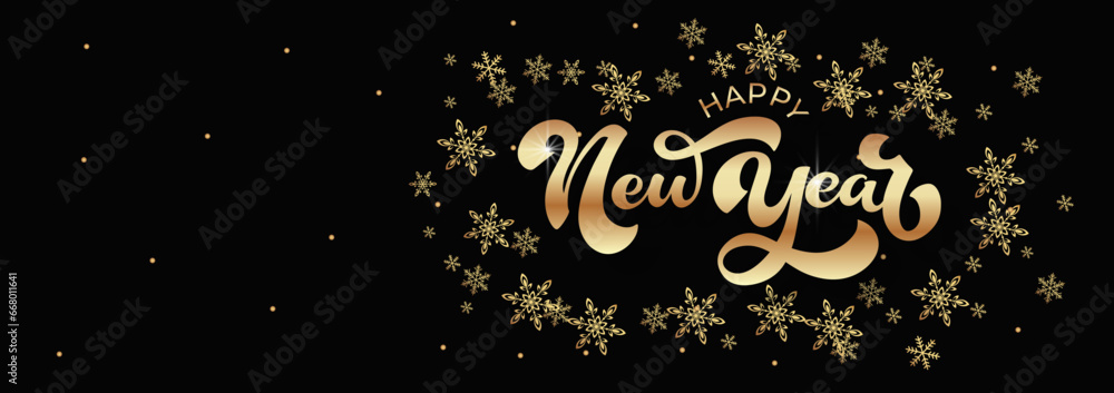 Happy New Year hand lettering calligraphy. Vector holiday illustration element. Typographic element Happy New Year hand lettering calligraphy. Vector holiday illustration element. Typographic element